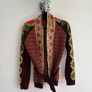 Etro Burgundy and Green Patterned Cardigan